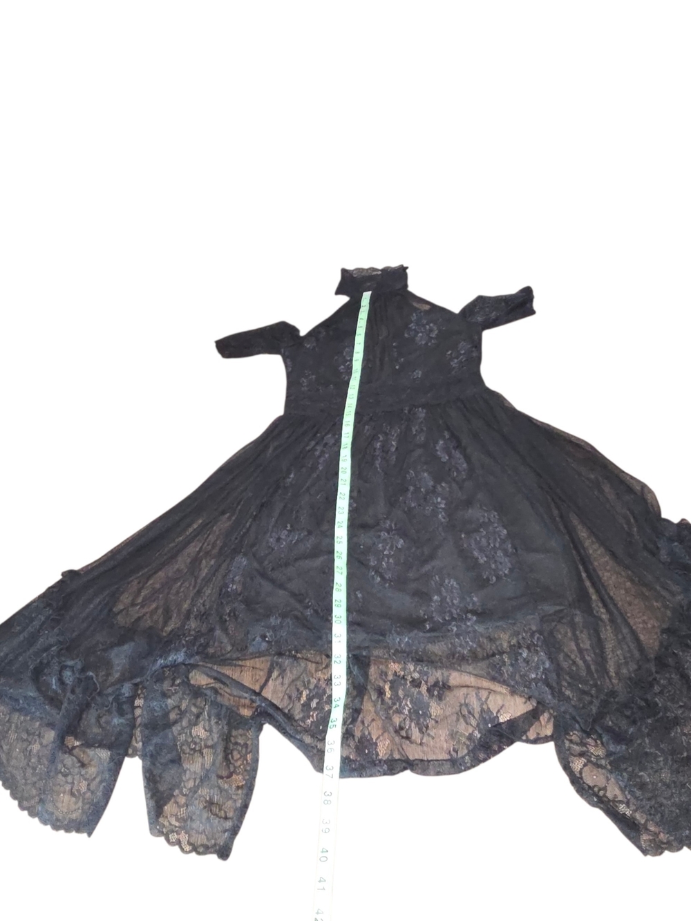 Widow by Dolls Kill Black Lace High Neck Cold Shoulder Hi Low Gothic Dress Sz M - Picture 9 of 11